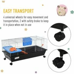 PawHut 89cm Small Animal Cage For Rabbit Ferret Guinea Pig W/ Food Dish Black -PawHut Shop 21279760 5