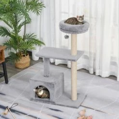 Pawhut Cat Tree For Indoor Cats Kitten Tower W/ Scratching Posts Bed House Grey -PawHut Shop 22179017 3