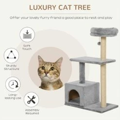 Pawhut Cat Tree For Indoor Cats Kitten Tower W/ Scratching Posts Bed House Grey -PawHut Shop 22179017 4
