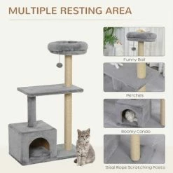 Pawhut Cat Tree For Indoor Cats Kitten Tower W/ Scratching Posts Bed House Grey -PawHut Shop 22179017 5