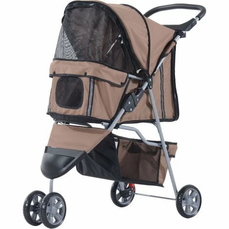 PawHut Pet Stroller Pushchair Carrier for Cat Puppy with 3 Wheels Brown PawHut Pet Stroller Pushchair Carrier For Cat Puppy With 3 Wheels Brown -PawHut Shop 2319940 1