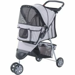 PawHut Pet Stroller Pushchair Carrier For Cat Puppy With 3 Wheels Grey