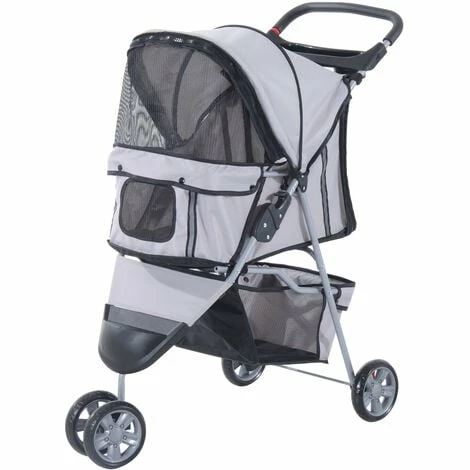 PawHut Pet Stroller Pushchair Carrier for Cat Puppy with 3 Wheels Grey PawHut Pet Stroller Pushchair Carrier For Cat Puppy With 3 Wheels Grey -PawHut Shop 2319941 1