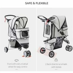 PawHut Pet Stroller Pushchair Carrier For Cat Puppy With 3 Wheels Grey 4 PawHut Pet Stroller Pushchair Carrier For Cat Puppy With 3 Wheels Grey -PawHut Shop 2319941 5
