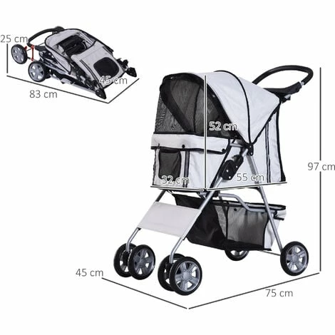 PawHut Pet Stroller Carrier Foldable Deluxe Jogger Walk Travel Dog Cat 4 Wheels PawHut Pet Stroller Carrier Foldable Deluxe Jogger Walk Travel Dog Cat 4 Wheels -PawHut Shop 2319947 2