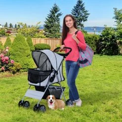 PawHut Pet Stroller Carrier Foldable Deluxe Jogger Walk Travel Dog Cat 4 Wheels 2 PawHut Pet Stroller Carrier Foldable Deluxe Jogger Walk Travel Dog Cat 4 Wheels -PawHut Shop 2319947 3