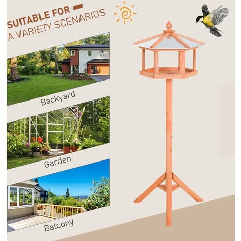 PawHut Wooden Bird Table Free Standing Feeder Garden and Backyard Station PawHut Wooden Bird Table Free Standing Feeder Garden And Backyard Station -PawHut Shop 2319972 4