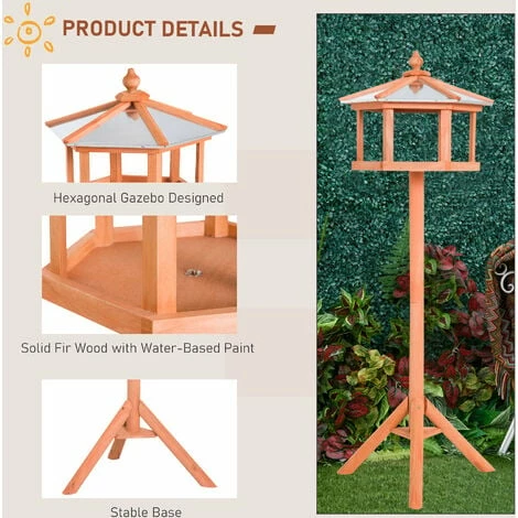 PawHut Wooden Bird Table Free Standing Feeder Garden and Backyard Station PawHut Wooden Bird Table Free Standing Feeder Garden And Backyard Station -PawHut Shop 2319972 5