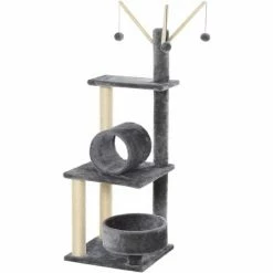 PawHut 1.21m Plush Cat Tree W/ Sisal Scratching Posts Perch Condo Grey