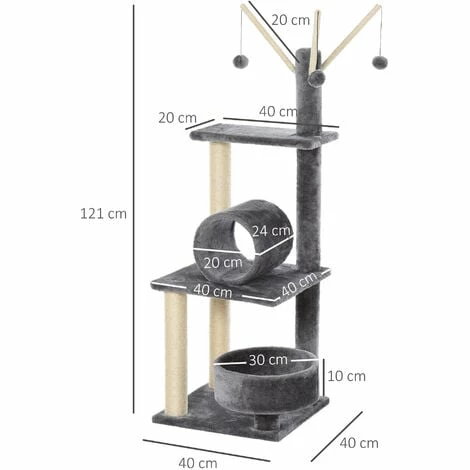 PawHut 1.21m Plush Cat Tree w/ Sisal Scratching Posts Perch Condo Grey PawHut 1.21m Plush Cat Tree W/ Sisal Scratching Posts Perch Condo Grey -PawHut Shop 23423193 2