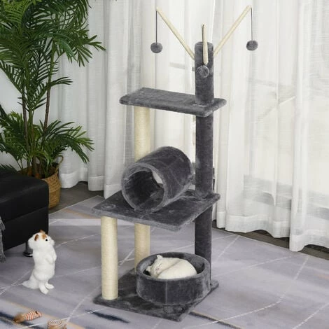 PawHut 1.21m Plush Cat Tree w/ Sisal Scratching Posts Perch Condo Grey PawHut 1.21m Plush Cat Tree W/ Sisal Scratching Posts Perch Condo Grey -PawHut Shop 23423193 3