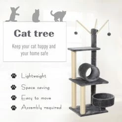 PawHut 1.21m Plush Cat Tree W/ Sisal Scratching Posts Perch Condo Grey 3 PawHut 1.21m Plush Cat Tree W/ Sisal Scratching Posts Perch Condo Grey -PawHut Shop 23423193 4