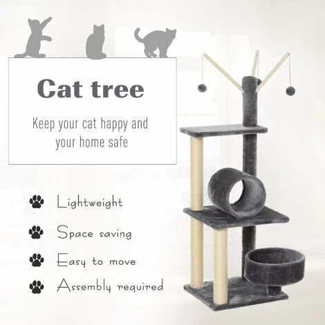 PawHut 1.21m Plush Cat Tree w/ Sisal Scratching Posts Perch Condo Grey PawHut 1.21m Plush Cat Tree W/ Sisal Scratching Posts Perch Condo Grey -PawHut Shop 23423193 4