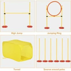 Pawhut Portable Pet Agility Training Obstacle Set For Dogs W/ Adjustable High Jumping Pole, Jumping Ring, Turnstile Poles, Tunnel -PawHut Shop 24011752 4