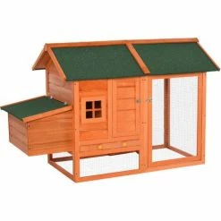 PawHut Chicken Coop With Outdoor Run Nesting Box Dropping Tray Asphalt Roof