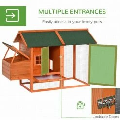 PawHut Chicken Coop With Outdoor Run Nesting Box Dropping Tray Asphalt Roof -PawHut Shop 25088640 5