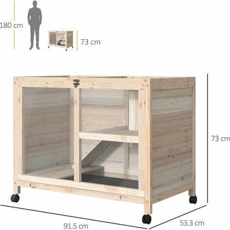 PawHut Wood Rabbit Hutch Bunny Cage Pet House Indoor W/ Tray Ramp, Natural PawHut Wood Rabbit Hutch Bunny Cage Pet House Indoor W/ Tray Ramp, Natural -PawHut Shop 26626074 2