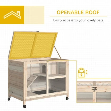 PawHut Wood Rabbit Hutch Bunny Cage Pet House Indoor W/ Tray Ramp, Natural PawHut Wood Rabbit Hutch Bunny Cage Pet House Indoor W/ Tray Ramp, Natural -PawHut Shop 26626074 5