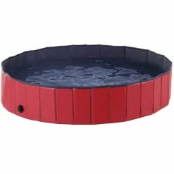 PawHut Pet Paddling Pool Cat Dog Indoor/ Outdoor Foldable 160cm Diameter Red