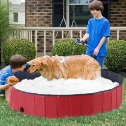 PawHut Pet Paddling Pool Cat Dog Indoor/ Outdoor Foldable 160cm Diameter Red -PawHut Shop 2680017 3