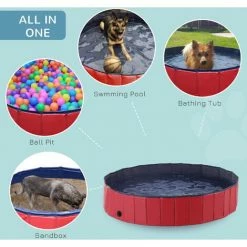 PawHut Pet Paddling Pool Cat Dog Indoor/ Outdoor Foldable 160cm Diameter Red -PawHut Shop 2680017 4