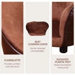 PawHut Dog Sofa Bed Pet Chair For XS Dogs W/ Removable Soft Cushion Back Pocket -PawHut Shop 2680022 5