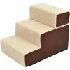 PawHut Deluxe Pet Stairs 3 Steps Dog Cat Soft Padded Covered Staircase Non Slip