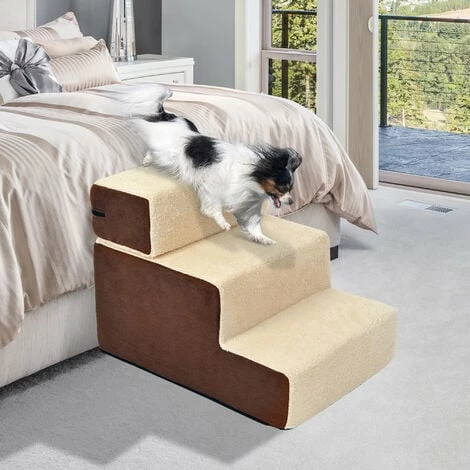 PawHut Deluxe Pet Stairs 3 Steps Dog Cat Soft Padded Covered Staircase Non Slip PawHut Deluxe Pet Stairs 3 Steps Dog Cat Soft Padded Covered Staircase Non Slip -PawHut Shop 2680026 3