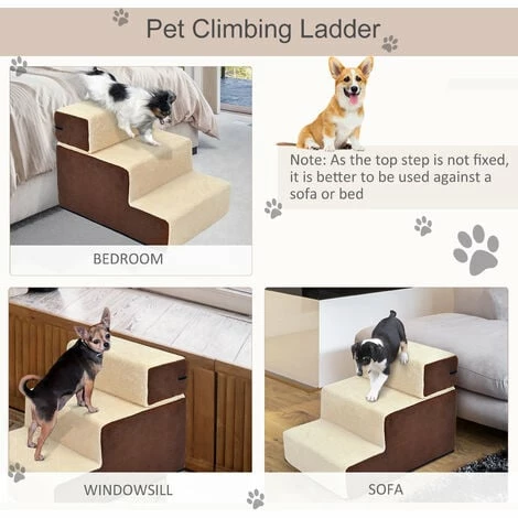 PawHut Deluxe Pet Stairs 3 Steps Dog Cat Soft Padded Covered Staircase Non Slip PawHut Deluxe Pet Stairs 3 Steps Dog Cat Soft Padded Covered Staircase Non Slip -PawHut Shop 2680026 4