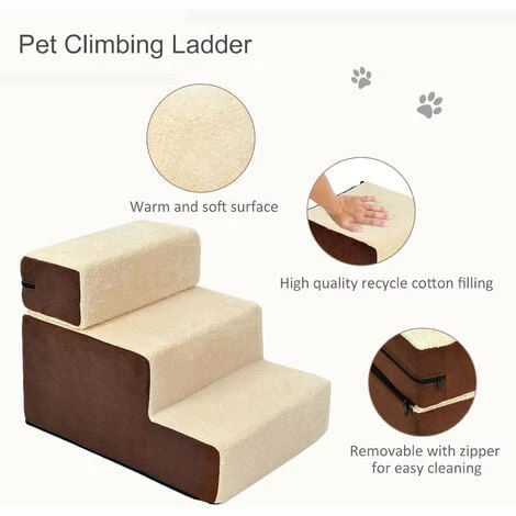 PawHut Deluxe Pet Stairs 3 Steps Dog Cat Soft Padded Covered Staircase Non Slip PawHut Deluxe Pet Stairs 3 Steps Dog Cat Soft Padded Covered Staircase Non Slip -PawHut Shop 2680026 5