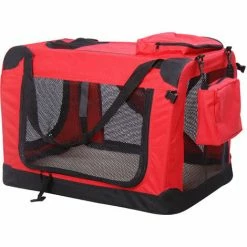 PawHut Portable Pet Bag Cat Carrier Puppy Cage For Travel 60x42x42cm, Red
