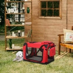 PawHut Portable Pet Bag Cat Carrier Puppy Cage For Travel 60x42x42cm, Red -PawHut Shop 2680038 3