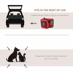 PawHut Portable Pet Bag Cat Carrier Puppy Cage For Travel 60x42x42cm, Red -PawHut Shop 2680038 5