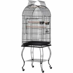 PawHut Large Metal Bird Cage Aviary Budgies Finch Cockatiel Birds Stand Feeding Station Stand W/ Wheels 51L X 51W X 137H Cm