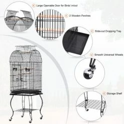 PawHut Large Metal Bird Cage Aviary Budgies Finch Cockatiel Birds Stand Feeding Station Stand W/ Wheels 51L X 51W X 137H Cm -PawHut Shop 2680041 5