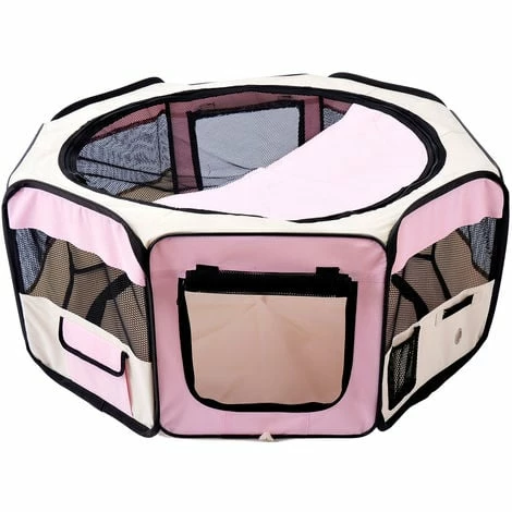 PawHut Fabric Pet Puppy Dog Cat Rabbit Pig Guinea Playpen Play Pen Run Dia90 x 41H cm Pink and Cream PawHut Fabric Pet Puppy Dog Cat Rabbit Pig Guinea Playpen Play Pen Run Dia90 X 41H Cm Pink And Cream -PawHut Shop 2680052 1