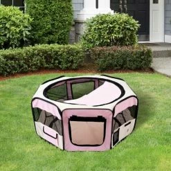 PawHut Fabric Pet Puppy Dog Cat Rabbit Pig Guinea Playpen Play Pen Run Dia90 X 41H Cm Pink And Cream 2 PawHut Fabric Pet Puppy Dog Cat Rabbit Pig Guinea Playpen Play Pen Run Dia90 X 41H Cm Pink And Cream -PawHut Shop 2680052 3