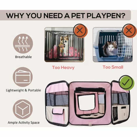 PawHut Fabric Pet Puppy Dog Cat Rabbit Pig Guinea Playpen Play Pen Run Dia90 x 41H cm Pink and Cream PawHut Fabric Pet Puppy Dog Cat Rabbit Pig Guinea Playpen Play Pen Run Dia90 X 41H Cm Pink And Cream -PawHut Shop 2680052 4