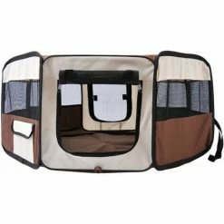 PawHut Fabric Pet Puppy Dog Cat Rabbit Pig Guinea Playpen Play Pen Run Dia90 X 41H Cm Brown And Cream