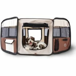 PawHut Fabric Pet Puppy Dog Cat Rabbit Pig Guinea Playpen Play Pen Run Dia90 X 41H Cm Brown And Cream 2 PawHut Fabric Pet Puppy Dog Cat Rabbit Pig Guinea Playpen Play Pen Run Dia90 X 41H Cm Brown And Cream -PawHut Shop 2680053 3