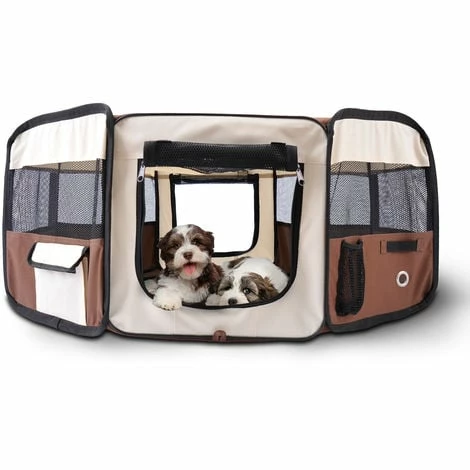 PawHut Fabric Pet Puppy Dog Cat Rabbit Pig Guinea Playpen Play Pen Run Dia90 x 41H cm Brown and Cream PawHut Fabric Pet Puppy Dog Cat Rabbit Pig Guinea Playpen Play Pen Run Dia90 X 41H Cm Brown And Cream -PawHut Shop 2680053 3