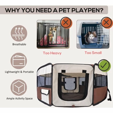 PawHut Fabric Pet Puppy Dog Cat Rabbit Pig Guinea Playpen Play Pen Run Dia90 x 41H cm Brown and Cream PawHut Fabric Pet Puppy Dog Cat Rabbit Pig Guinea Playpen Play Pen Run Dia90 X 41H Cm Brown And Cream -PawHut Shop 2680053 4