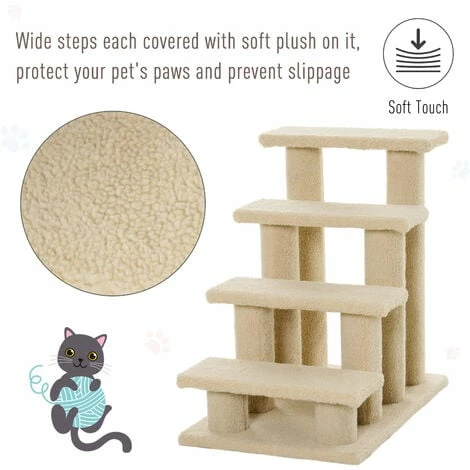 PawHut Dog Steps for Bed 4 Step Pet Stairs for Sofa Dog Cat Climb Ladder Brown PawHut Dog Steps For Bed 4 Step Pet Stairs For Sofa Dog Cat Climb Ladder Brown -PawHut Shop 2680063 4