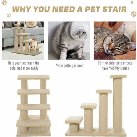 PawHut Dog Steps for Bed 4 Step Pet Stairs for Sofa Dog Cat Climb Ladder Brown PawHut Dog Steps For Bed 4 Step Pet Stairs For Sofa Dog Cat Climb Ladder Brown -PawHut Shop 2680063 5