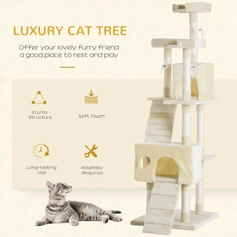 PawHut Condo Furniture Scratcher Post Pet Cat Tree Kitten Bed House Play Toy PawHut Condo Furniture Scratcher Post Pet Cat Tree Kitten Bed House Play Toy -PawHut Shop 2680068 4