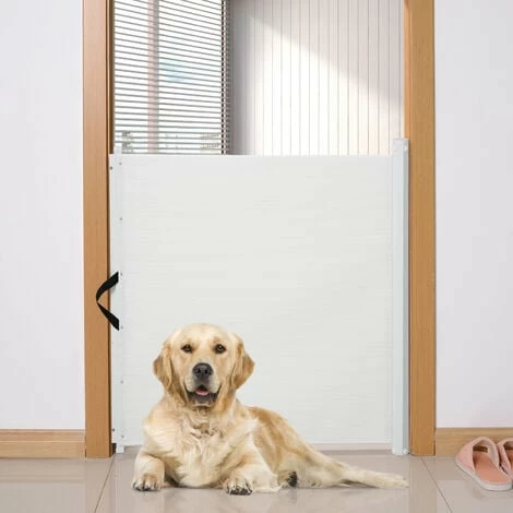 PawHut Retractable Pet Safety Gate Folding Stair Barrier Guard Door White PawHut Retractable Pet Safety Gate Folding Stair Barrier Guard Door White -PawHut Shop 2739488 3