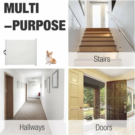 PawHut Retractable Pet Safety Gate Folding Stair Barrier Guard Door White PawHut Retractable Pet Safety Gate Folding Stair Barrier Guard Door White -PawHut Shop 2739488 4