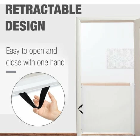 PawHut Retractable Pet Safety Gate Folding Stair Barrier Guard Door White PawHut Retractable Pet Safety Gate Folding Stair Barrier Guard Door White -PawHut Shop 2739488 5