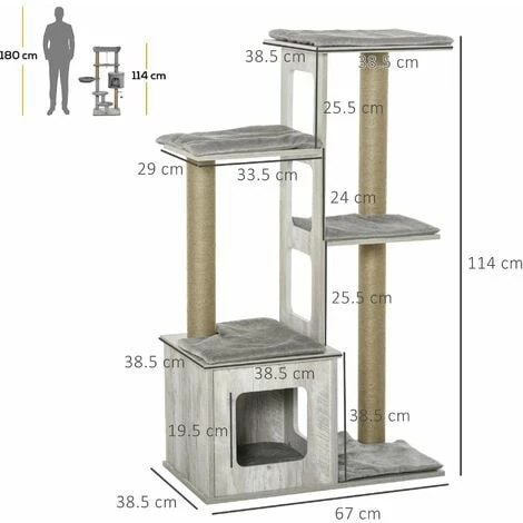 PawHut Cat Tree Tower Activity Center Climbing Frame With Scratching Posts Condo 2 PawHut Cat Tree Tower Activity Center Climbing Frame With Scratching Posts Condo - Image 2