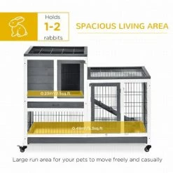 PawHut Wooden Indoor Rabbit Hutch Elevated Bunny Cage With Enclosed Run W/Wheel -PawHut Shop 27647095 4
